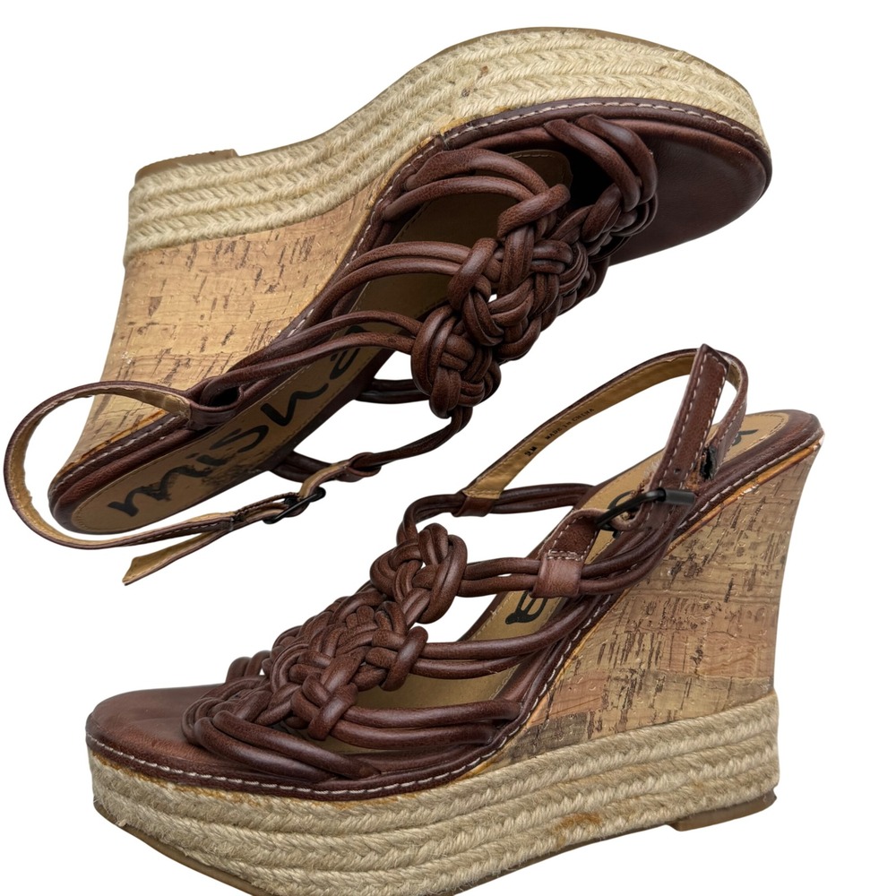 Misha Wedge Sandal Braided Knot Brown Boho Coastal Granddaughter Espadrille 9